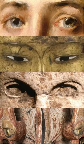 four representations of eyes from different cultures